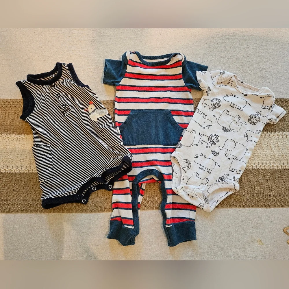 Carter's, Simple Joys, Cat & Jack Navy, Red, and White Bodysuit Trio Sz 3-6M